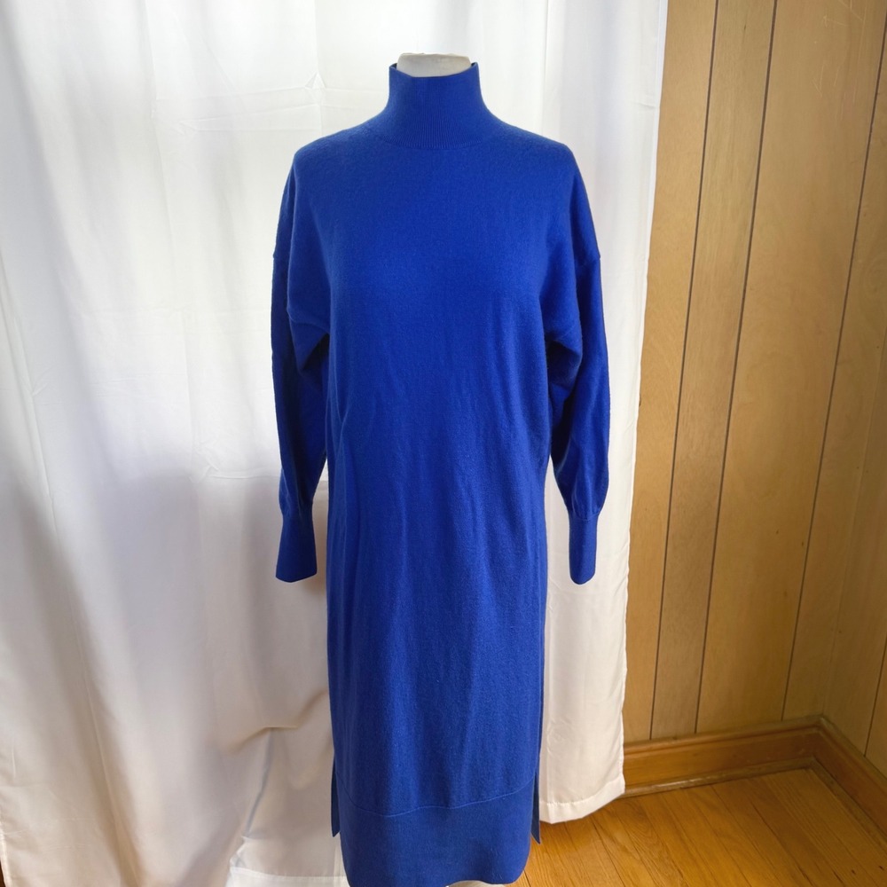 COS 100% Wool Mockneck Sweater Dress Womens Small Royal Blue Cozy Capsule